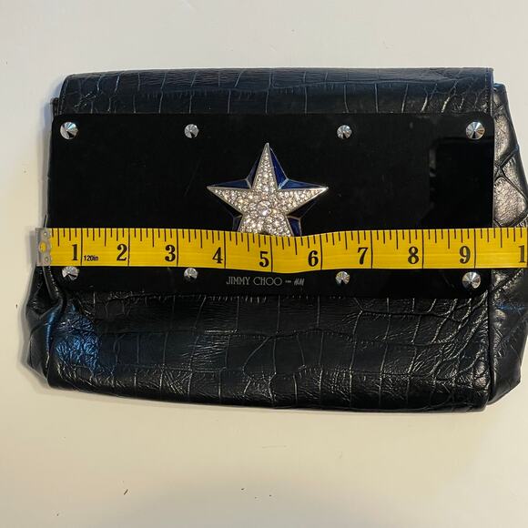 Jimmy Choo x H&M Leather Clutch Womens Black with Rhinestone Star Handbag - Picture 6 of 7